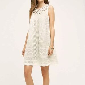 Anthropologie Vanessa Virginia Ivory A-Line Eyelet Lace Sleeveless Dress Size 12